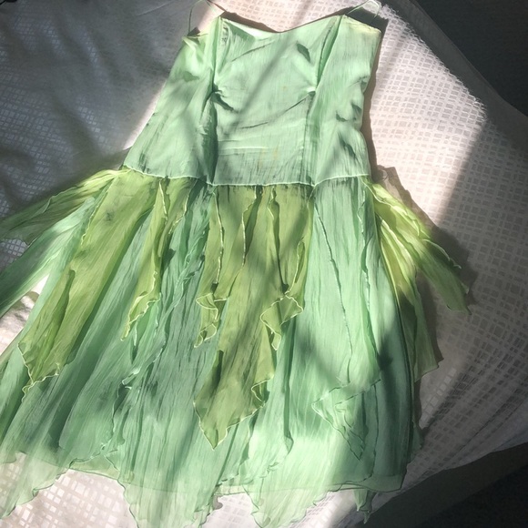 100% silk Tintoretto whimsical cocktail dress in layered greens - Picture 2 of 14